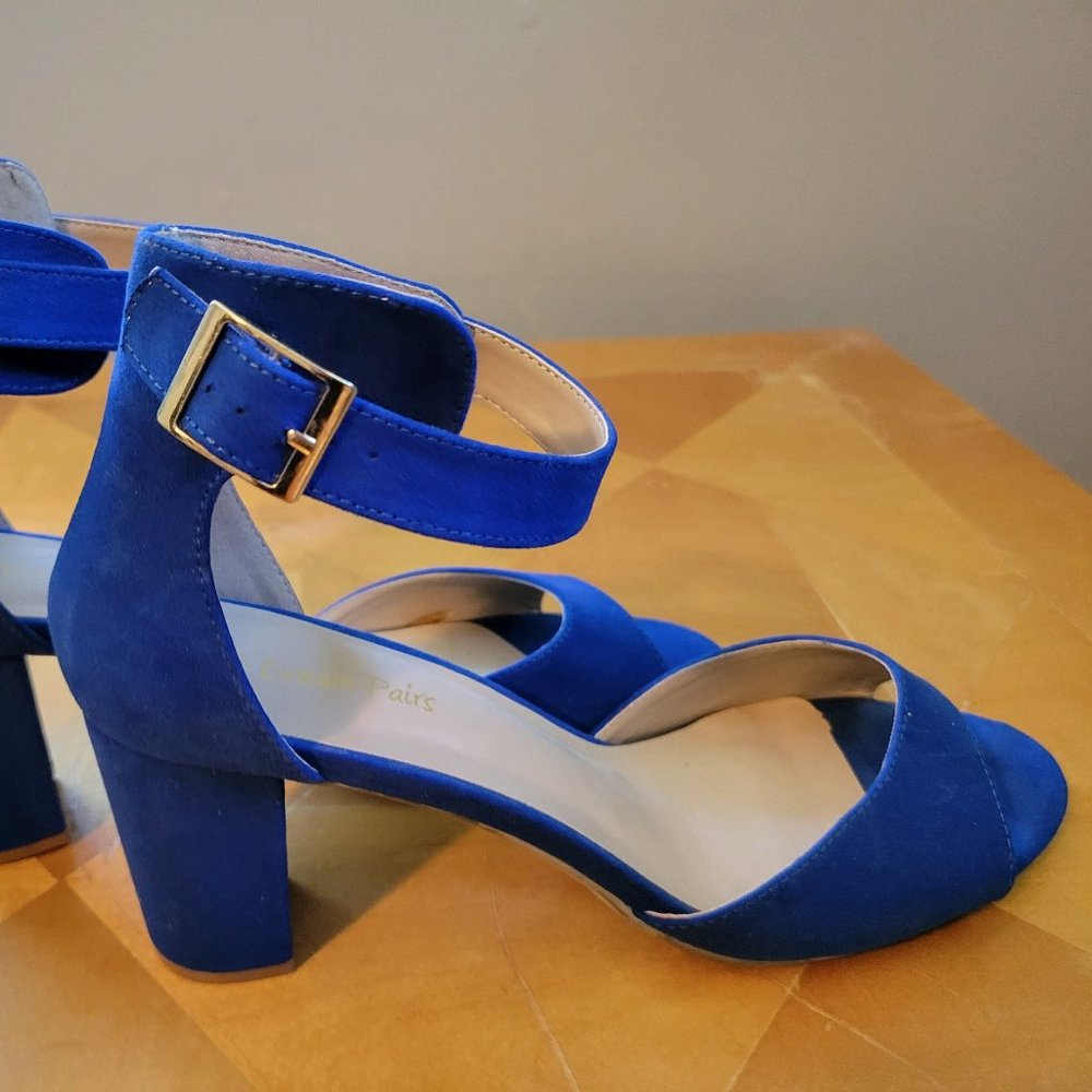 Royal Blue Open Toe Ankle Strap Shoes with 3 inch heel Size 11
